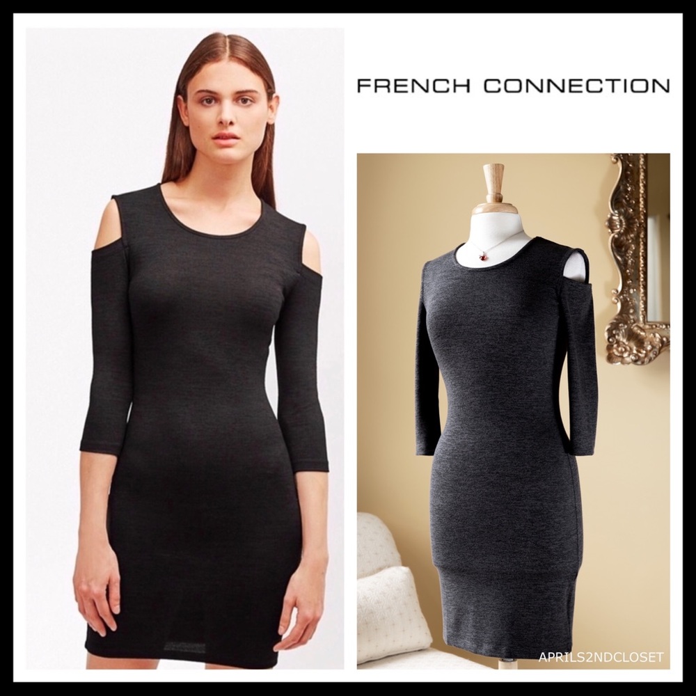 FRENCH CONNECTION DRESS COLD SHOULDERS KNIT SHIFT MINI A3C - Picture 8 of 8